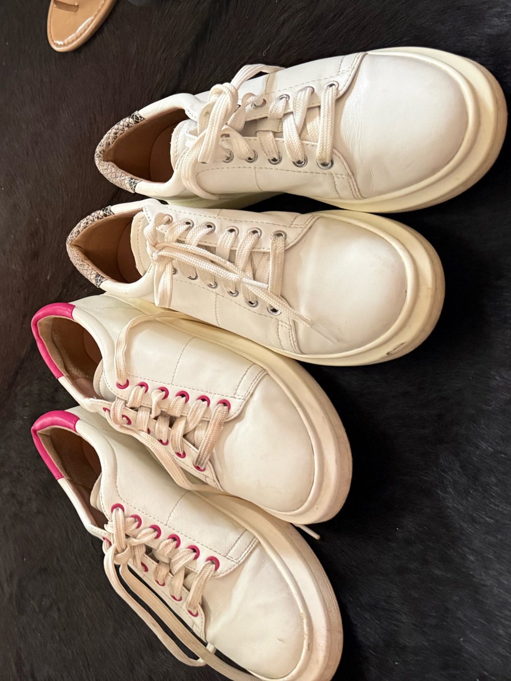 2 pairs of Women’s White Paola Lace-Up Sneakers with Pink Accent and Snake